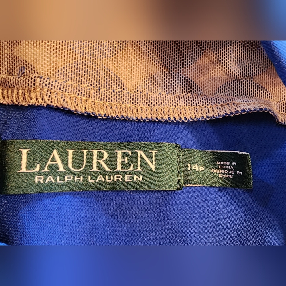 Lauren Ralph Lauren Blue Geometric Dress Size 14P - Picture 3 of 13
